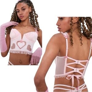 For Love And Lemons Heart bustier corset Cut out Pink Mesh Lingerie Tank top NWT